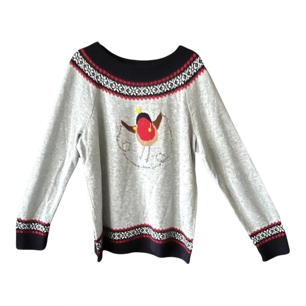 Vintage Talbots Embroidered Sweater , Bird and string of lights  Womens size PXL
